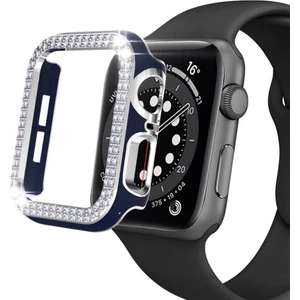 Apple Watch 5 6 40MM Uyumlu Çift Sıra Parlak Taşlı Rubber Kasa Kapak