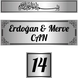 Tasarı Marketi Metal 3'lü Set Kapı Isimliği Besmele Kapı Numarası Gümüş