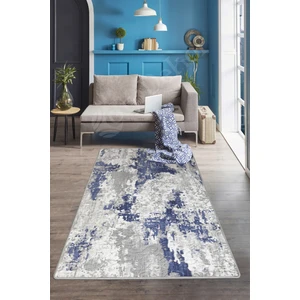 Delüxe Lacivert Gri Saçaksız Deri Taban Yeni Kabartmalı Model Salon Halısı