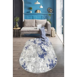 Diji Dekor Delüxe Halı Lacivert Gri Saçaksız Deri Taban Oval Halı Yeni Kabartmalı Model Salon Halısı