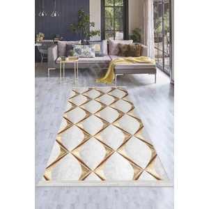 KY7059 Gold Saçaklı Dijital Halı Kaymaz Yıkanabilir Oda Mutfak Koridor Salon Halısı