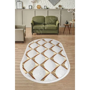 Diji Dekor KY7059 Gold Saçaklı Dijital Oval Halı Kaymaz Yıkanabilir Oda Mutfak Antre Salon Halısı