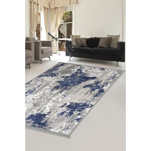 Delüxe Lacivert Gri Saçaklı Deri Taban Yeni Kabartmalı Model Salon Halısı