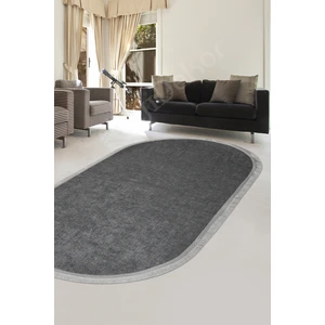 Diji Dekor K1290 Antrasit Saçaklı Dijital Oval Halı Kaymaz Yıkanabilir Oda Mutfak Antre Salon Halısı