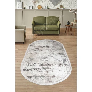 Diji Dekor K1280 Bej Saçaklı Dijital Oval Halı Kaymaz Yıkanabilir Oda Mutfak Antre Salon Halısı