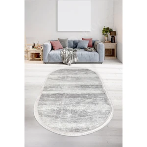 Diji Dekor KY7056 Gri Saçaklı Dijital Oval Halı Kaymaz Yıkanabilir Oda Mutfak Antre Salon Halısı