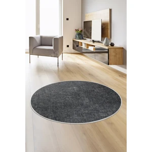 K1290 Antrasit Saçaksız Dijital Yuvarlak Halı Kaymaz Yıkanabilir Mutfak Salon Halısı