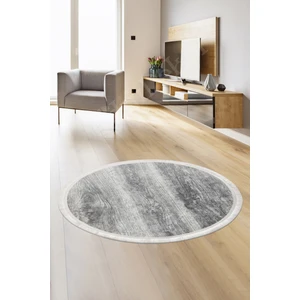 Diji Dekor KY7056 Gri Saçaklı Dijital Yuvarlak Halı Kaymaz Yıkanabilir Mutfak Antre Salon Halısı