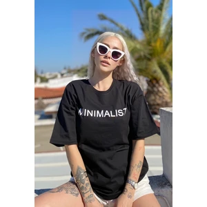 Siyah Minimalist Baskılı Bisiklet Yaka Tshirt