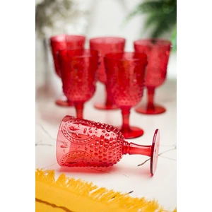 EW's Kitchenware Akrilik Kırmızı 6 Lı Ayaklı Bardak & Su Meşrubat Kadeh Kahve Yanı Bardağı 450 ml ( Cam Değildir )