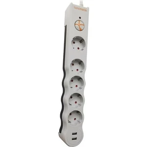 Beşli Enerji Koruma Prizi +2 Usb-Beyaz