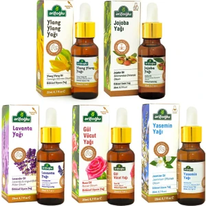 Lavanta & Yasemin & Jojoba & Gül Vücut & Ylang Ylang Bitkisel Yağ Seti