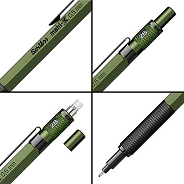 Scrikss Druckbleistift 0,5 Mm – Grün, Mit Verstecktem Radiergummi, Ergonomischer Griff