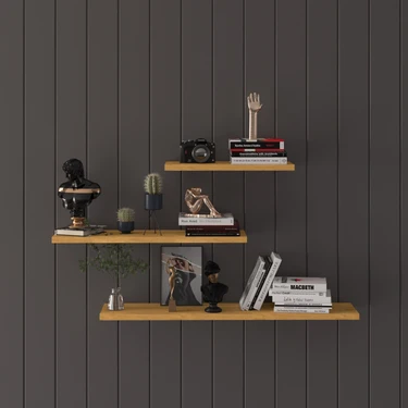 Asra Trend Modern 3'lü Uçan Raf Çok Amaçlı Duvar Rafı Organizer %100 MDF Kitaplık Mutfak Banyo Rafı