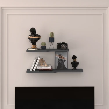 Asra Trend Modern 2'li Uçan Raf Çok Amaçlı Duvar Rafı Organizer %100 MDF Kitaplık Mutfak Banyo Rafı