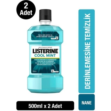 Listerine Cool Mint Ağız Bakım Suyu 500 ml x 2 – Ferah Nane Aromalı, Plak ve Bakterilere Karşı,