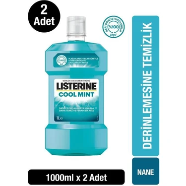 Listerine Cool Mint Ağız Bakım Suyu 2×1000 ml - Ferah Nefes İçin Nane Aromalı, Plak ve Tartar