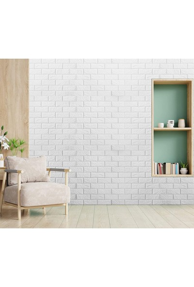 Renkli Duvarlar Kendinden Yapışkanlı 6,5 mm Beyaz Sünger Tuğla Panel
