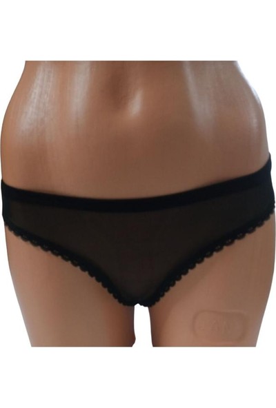 Eha Bikini Ön Tül Arka ve Yan Şeritli Açık Dantelli Külot Siyah PS3815