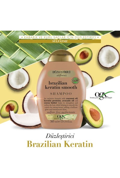 OGX Brazilian Keratin Smooth Sülfatsız Şampuan 385 ml