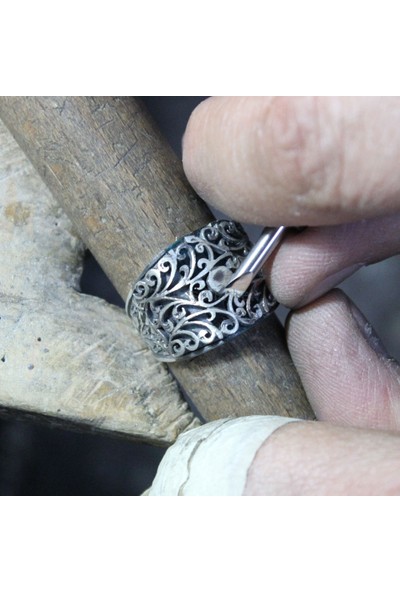 AbbasShop Bayrak El Kalem Işi Gümüş Erkek Yüzüğü