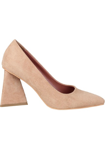Ten Süet Stiletto Üçgen Kalın Topuklu Ayakkabı - Ikon