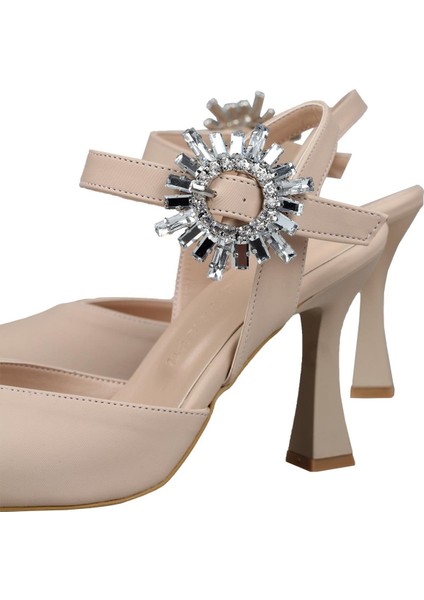 Ten Rengi Kadeh Topuklu Stiletto Taşlı Abiye Ayakkabı - Shinysun