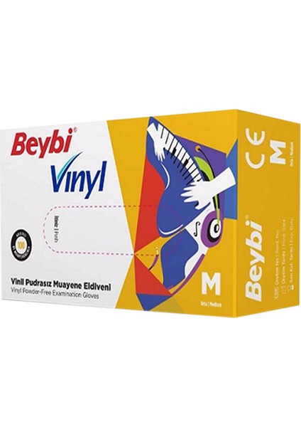 Pudrasız Vinil Eldiven M Beden Beyaz 100'LÜ 20 Paket
