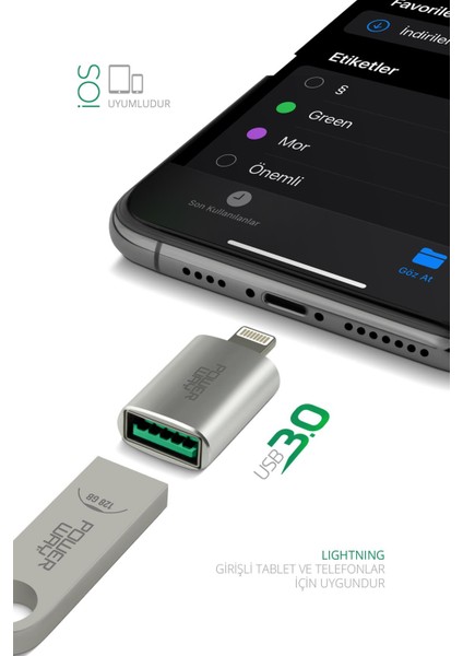 Lightning To USB 3.0 (Yüksek Hızlı) Veri Aktarımı Apple Uyumlu Otg Çevirici Dönüştürücü