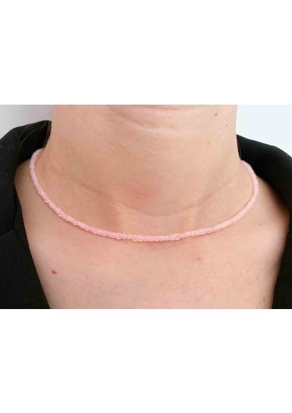Pembe Kuvars Kolye 2*2 mm Faset Kesim