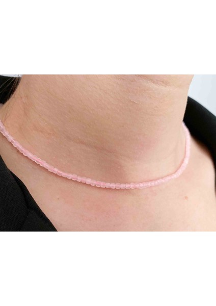 Pembe Kuvars Kolye 2*2 mm Faset Kesim
