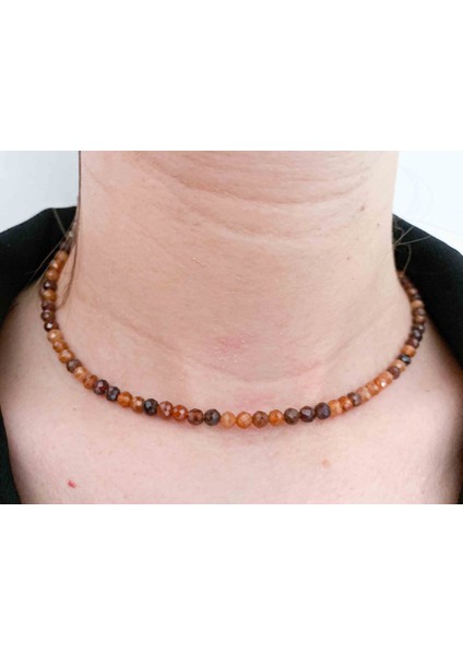 Turuncu Garnet Kolye 4 mm Faset Kesim