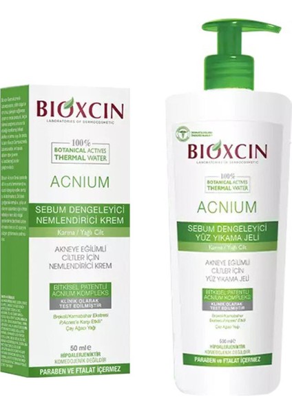 Acnium Sebium Dengeleyici Yüz Yıkama Jeli 500 ml + Bioxcin Acnium Sebum Dengeleyici Nemlendirici Krem 50 ml