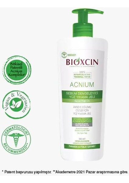 Acnium Sebium Dengeleyici Yüz Yıkama Jeli 500 ml + Bioxcin Acnium Sebum Dengeleyici Nemlendirici Krem 50 ml fiyatları