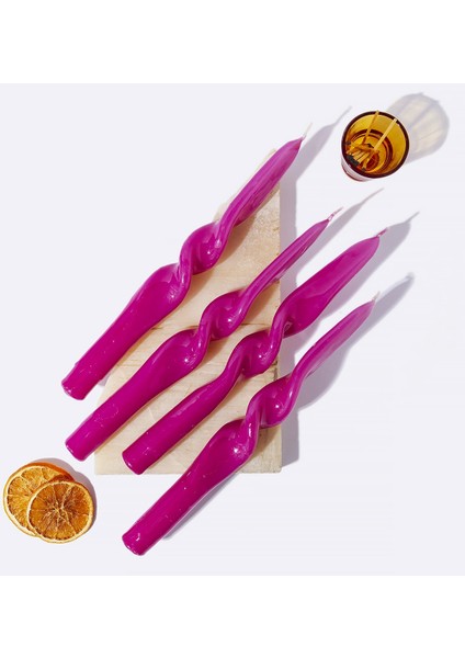 4 Lü Set Fuşya Burgulu Şamdan Mumu