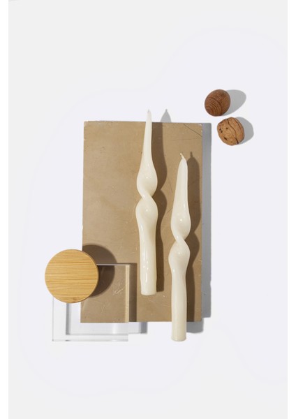 2 Li Krem Burgulu Şamdan Mumu