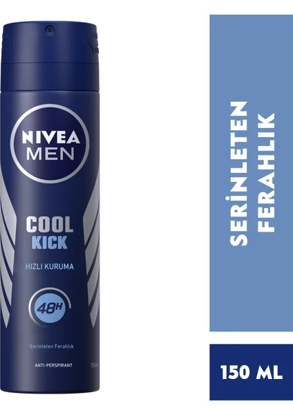 NIVEA Men Erkek Sprey Deodorant Cool Kick 150ml;Ter ve Ter Kokusuna Karşı 48 Saat Anti-perspirant ;Serinleten Ferahlık