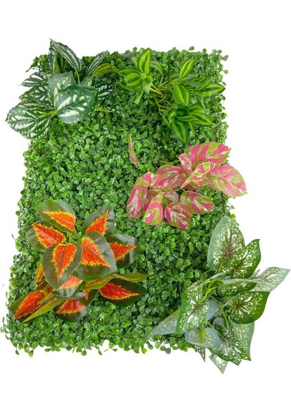 Yapay Çiçek Duvar Kaplama Panel Şimşir 40*60 5demet Yeşil Bitki Dik Duvar Uygulama Çiçeği