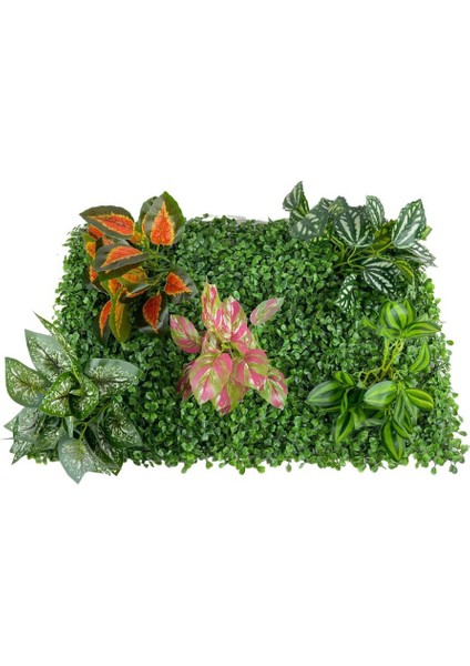 Yapay Çiçek Duvar Kaplama Panel Şimşir 40*60 5demet Yeşil Bitki Dik Duvar Uygulama Çiçeği