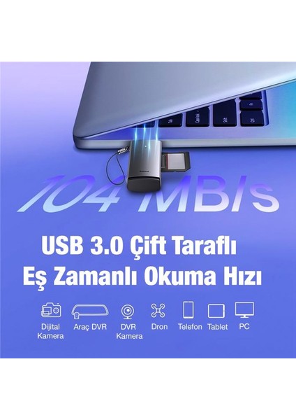 Baseus USB To Sd-Micro Sd Hafıza Kart Okuyucu Adaptör USB 3.0 LED Işıklı Card Reader