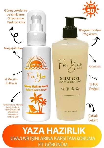 Slim Jel & Leke Karşıtı Güneş Koruyucu Krem 100ML- SPF50 & Selülit Jeli 250 ml