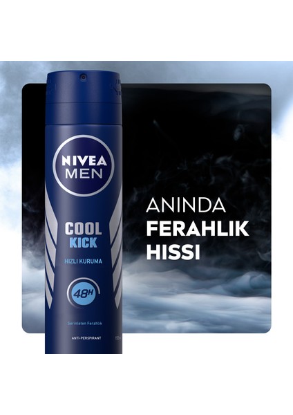 NIVEA Men Erkek Sprey Deodorant Cool Kick 150ml;Ter ve Ter Kokusuna Karşı 48 Saat Anti-perspirant ;Serinleten Ferahlık