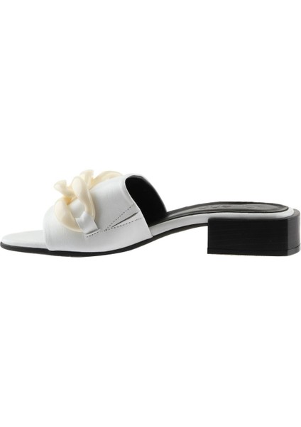 Beyaz Deri Kadın Topuklu Terlik fırsatları