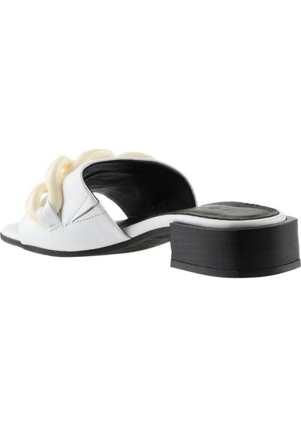 Beyaz Deri Kadın Topuklu Terlik indirimleri