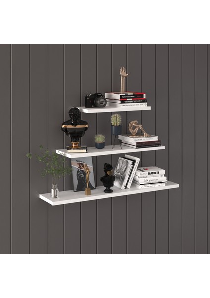 Doğal Modern Organizer Düzenleyici Dekoratif Kitaplık Banyo Mutfak 3'lü Duvar Rafı