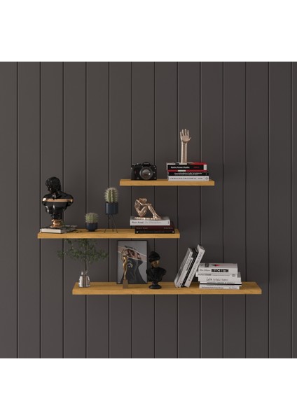 Doğal Modern Organizer Düzenleyici Dekoratif Kitaplık Banyo Mutfak 3'lü Duvar Rafı