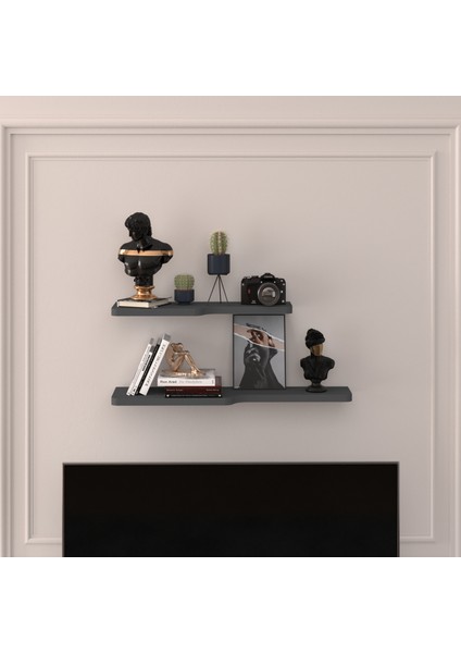 Doğal Modern Organizer Düzenleyici Kıvrımlı Dekoratif Kitaplık Banyo Mutfak Duvar Rafı Antrasit