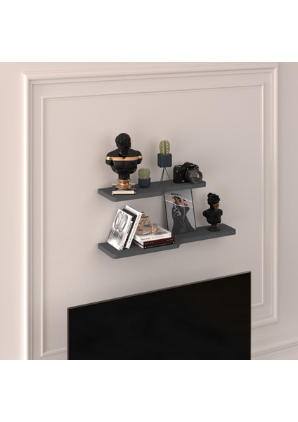 Doğal Modern Organizer Düzenleyici Kıvrımlı Dekoratif Kitaplık Banyo Mutfak Duvar Rafı Antrasit fiyatları