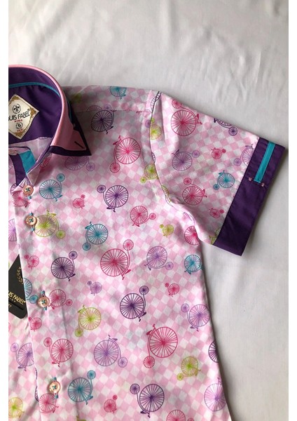 Çift Düğmeli Bisiklet Desenli Kısa Kol Çocuk Gömleği fırsatları