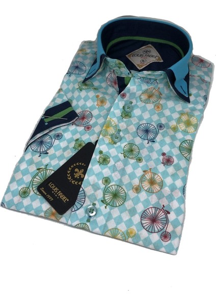 Çift Düğmeli Bisiklet Desenli Kısa Kol Çocuk Gömleği